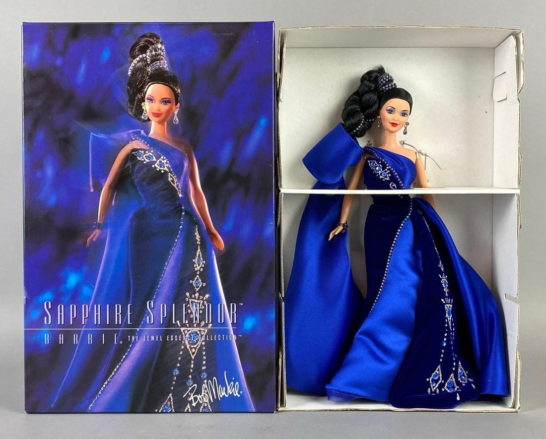 1996 Mattel Bob Mackie Sapphire Splendor Barbie Fashion Doll: In original box, The Jewel Essence Collection, Limited Edition, With COA, Box measures 14 x 9 x 3 inches.