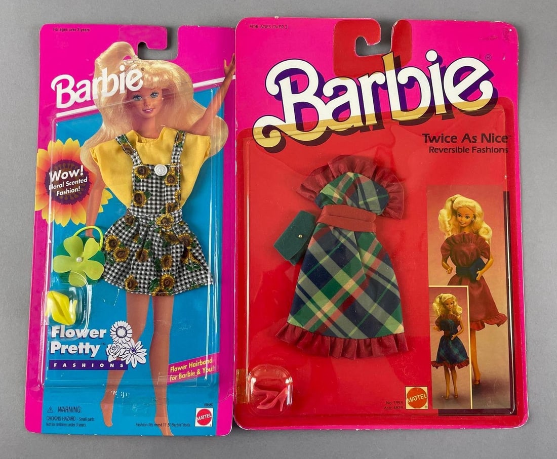 Group of 2 Mattel Barbie Fashion Doll Clothing Sets: Includes 1984 twice as nice, 1995 flower pretty, original packaging