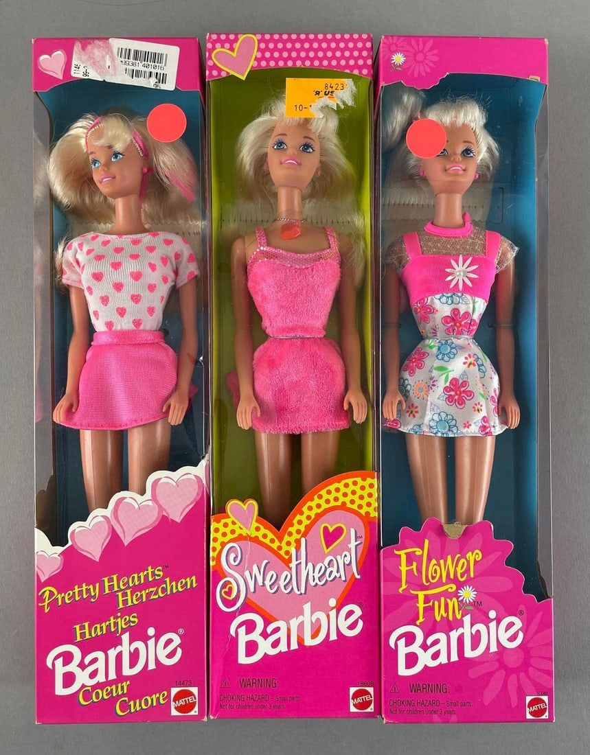 Group of 1990s Mattel Barbie Fashion Dolls: Includes pretty hearts, sweetheart, flower fun, original packaging