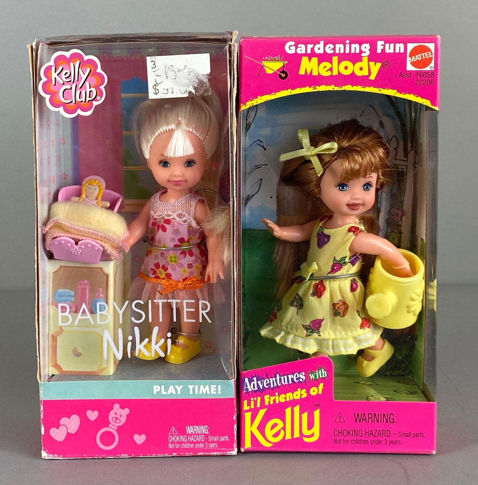Group of 2 Mattel Kelly Fashion Dolls: 1998-2002 original boxes, includes Nikki and Melody, each measures 4 inches tall