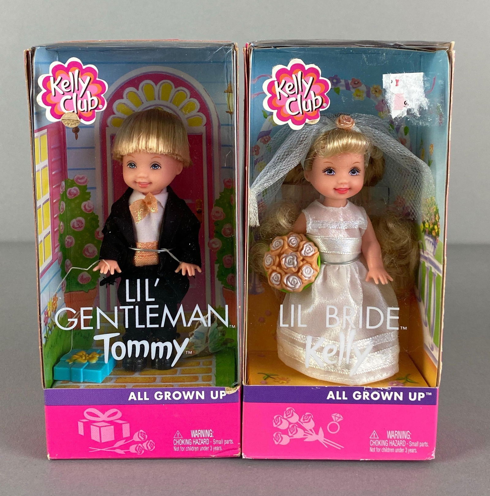 Group of 2 Mattel Barbie Kelly Club Fashion Dolls: 2002 original packaging, includes lil gentlemen Tommy and kelly, dolls measures 4 inches tall