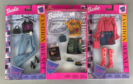 Group of 3 2002 Mattel Barbies Denim Pocket Fashion Avenue Outfits