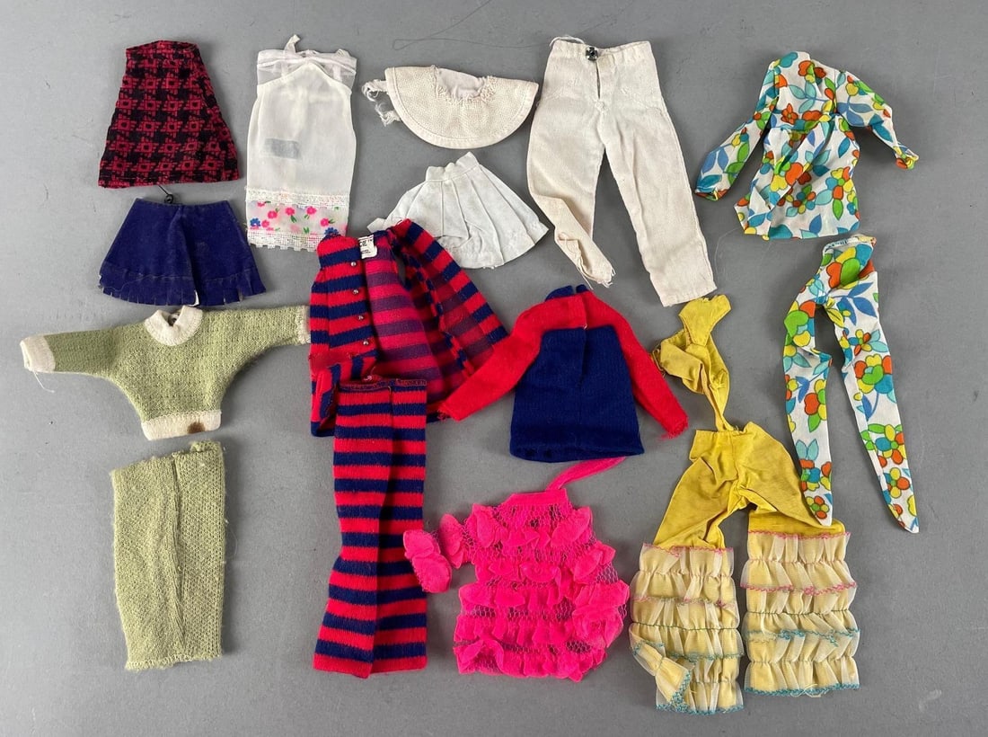 Group of Vintage Barbie Fashion Doll Clothing: Includes jumpers, skirts