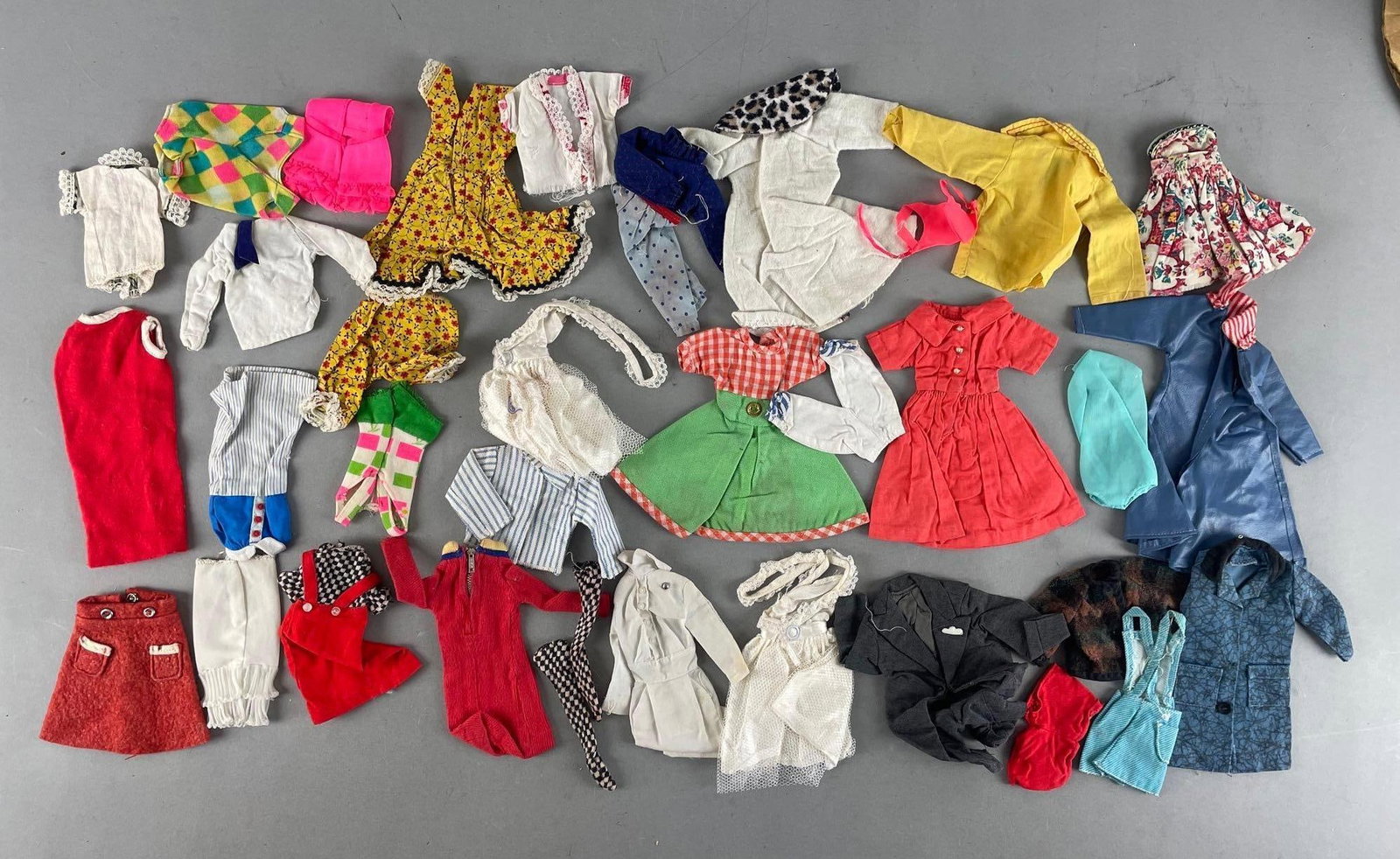 Group of Vintage Barbie Fashion Doll Clothing: Includes jackets, dresses, shirts