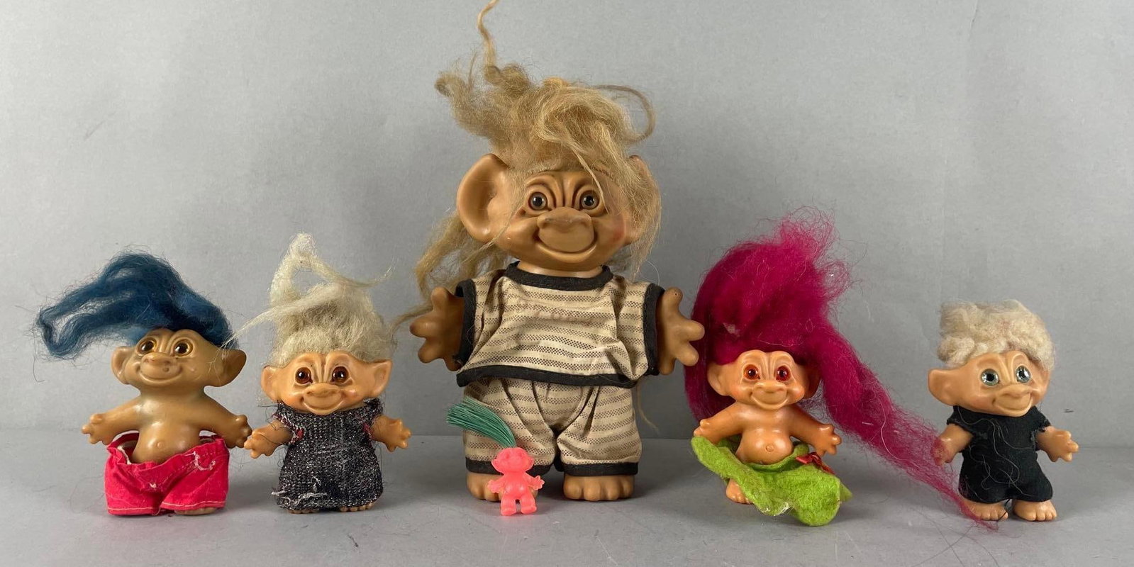 Group of Vintage Troll Dolls: Largest measures 5 3/4 inches