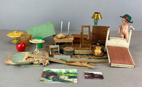 Group of Antique Miniature Doll Furniture and More