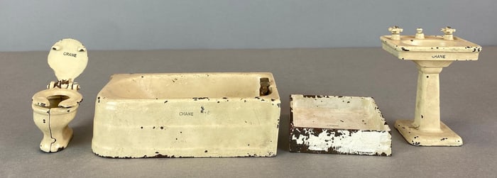 Group of 4 Antique Crane Arcade Miniature Doll Bathroom Furniture