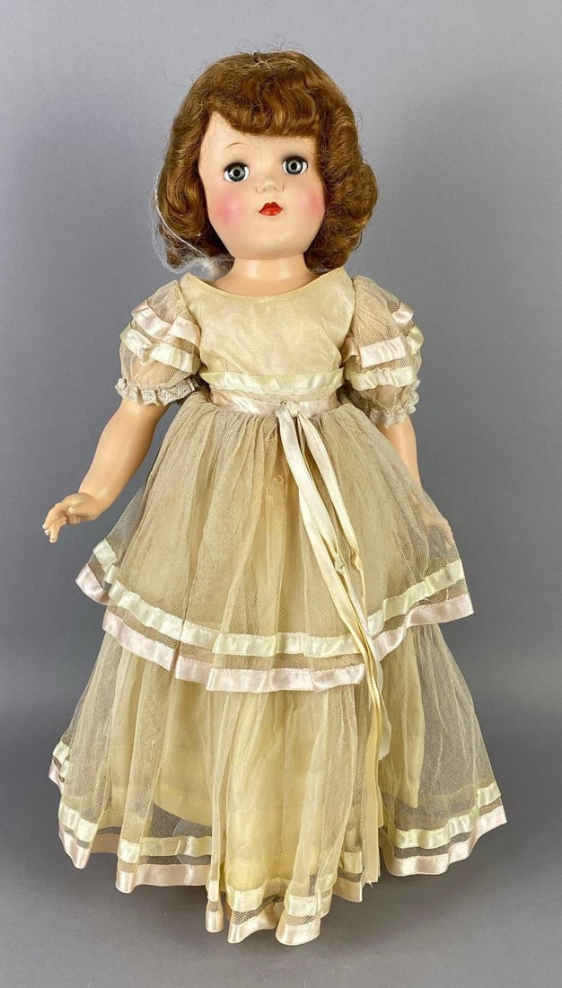 Vintage Ideal Toni P-93 Red Hair Doll: Blue-Green sleepy eyes, Doll stand included, Doll measures 20 1/2 inches tall.