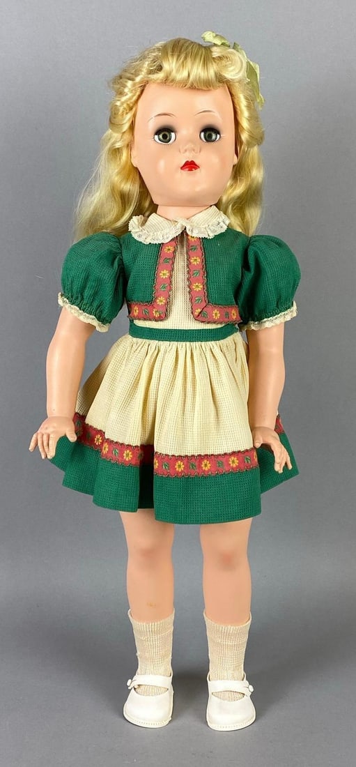 Vintage Ideal Toni P-93 Blonde Doll: Green sleepy eyes, Doll measures 20 1/2 inches tall.
