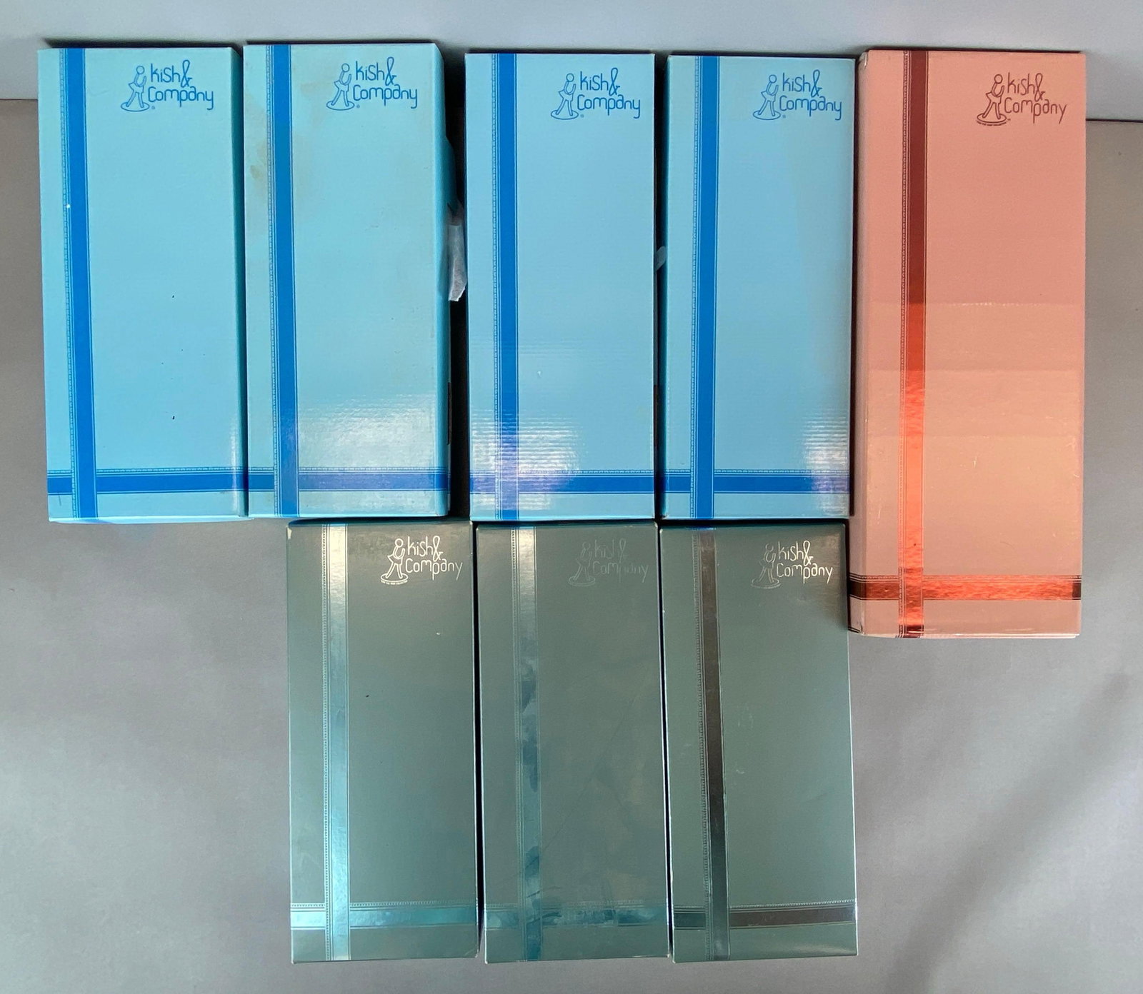 Group of 8 Vintage Kish and Company Doll Boxes: Boxes are empty, Include sirens, Whitney, Meredith and more, largest measures 17 1/2 x 6 1/2 x 4 inches