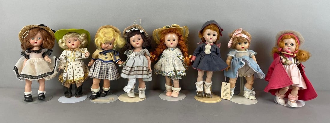 Group of Vintage Vogue Ginny Plastic Dolls and More: Some marked, 1 with bow tie on back, 8 inch dolls