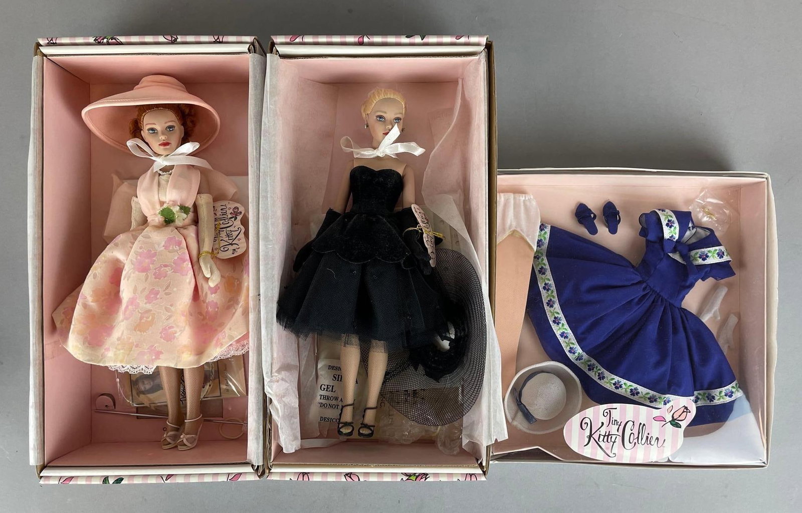 Group of 2 Tonner Tiny Kitty Collier Dolls: Includes peaches and cream, femme fatale, prim and proper outfit, 10 inch dolls