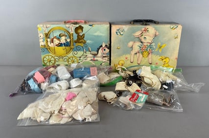 Group of Vintage Doll Shoes and Accessory Cases