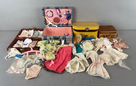 Group of Vintage Doll Clothes and Accessory Cases