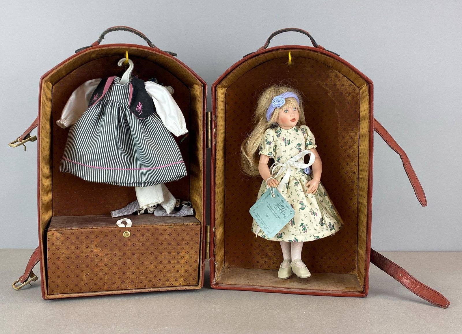 Vintage Kish and Company Blonde Doll with Accessories: with travel case, includes 2 dresses, shoes, stockings and more, doll measures 10 inches tall