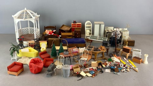 Group of Assorted Miniature Dollhouse Furniture and More