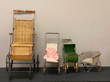 Group of 4 Vintage Baby Doll Carriages