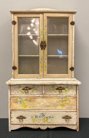 Vintage Hand Painted Miniature Doll Glass Door Hutch