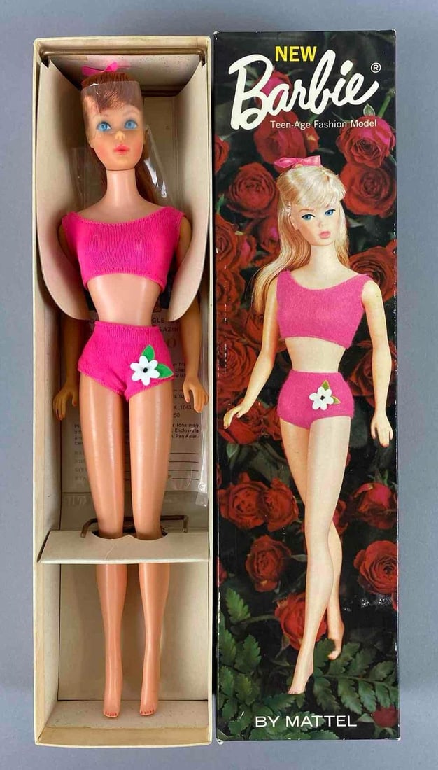 Vintage Mattel Barbie Redhead Fashion Doll: 1968 Long hair. Box doesn’t match doll. Includes stand and an original box. Doll is greasy. Box measures 12 1/4 x 3 x 1 3/4 inches