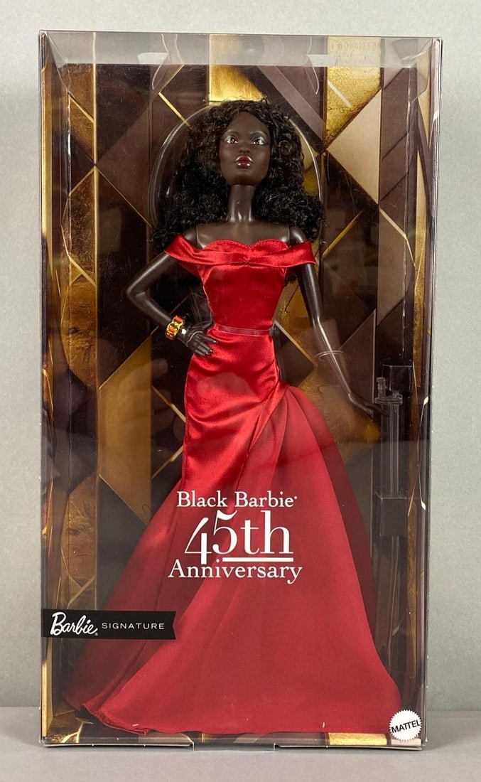 Mattel Barbie Signature Black Barbie 45th Anniversary Fashion Doll: 2025 In original packaging. Box measures 13 x 7 x 2 3/4 inches.