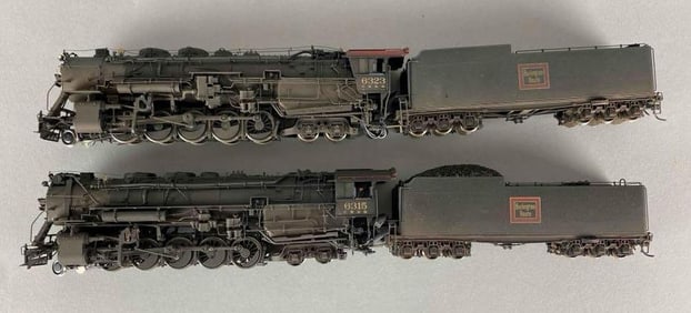 Group of 2 Brass HO Scale Burlington Route 2-10-4 Locomotives and Tenders