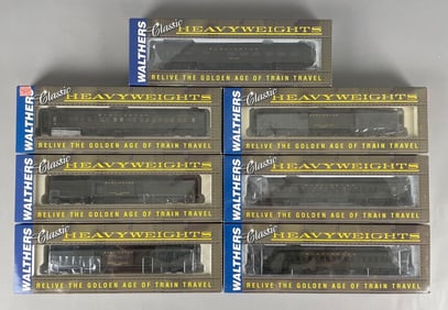 Group of Walthers Heavyweights HO Scale Pullman Burlington Passenger Train Cars