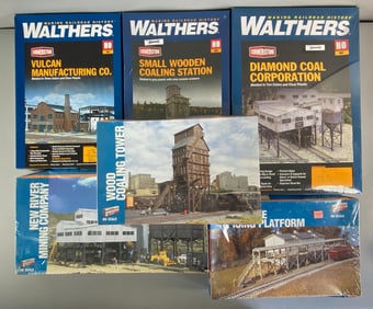 Group of Walthers and Cornerstone HO Scale Miniature Buidling Model Kits