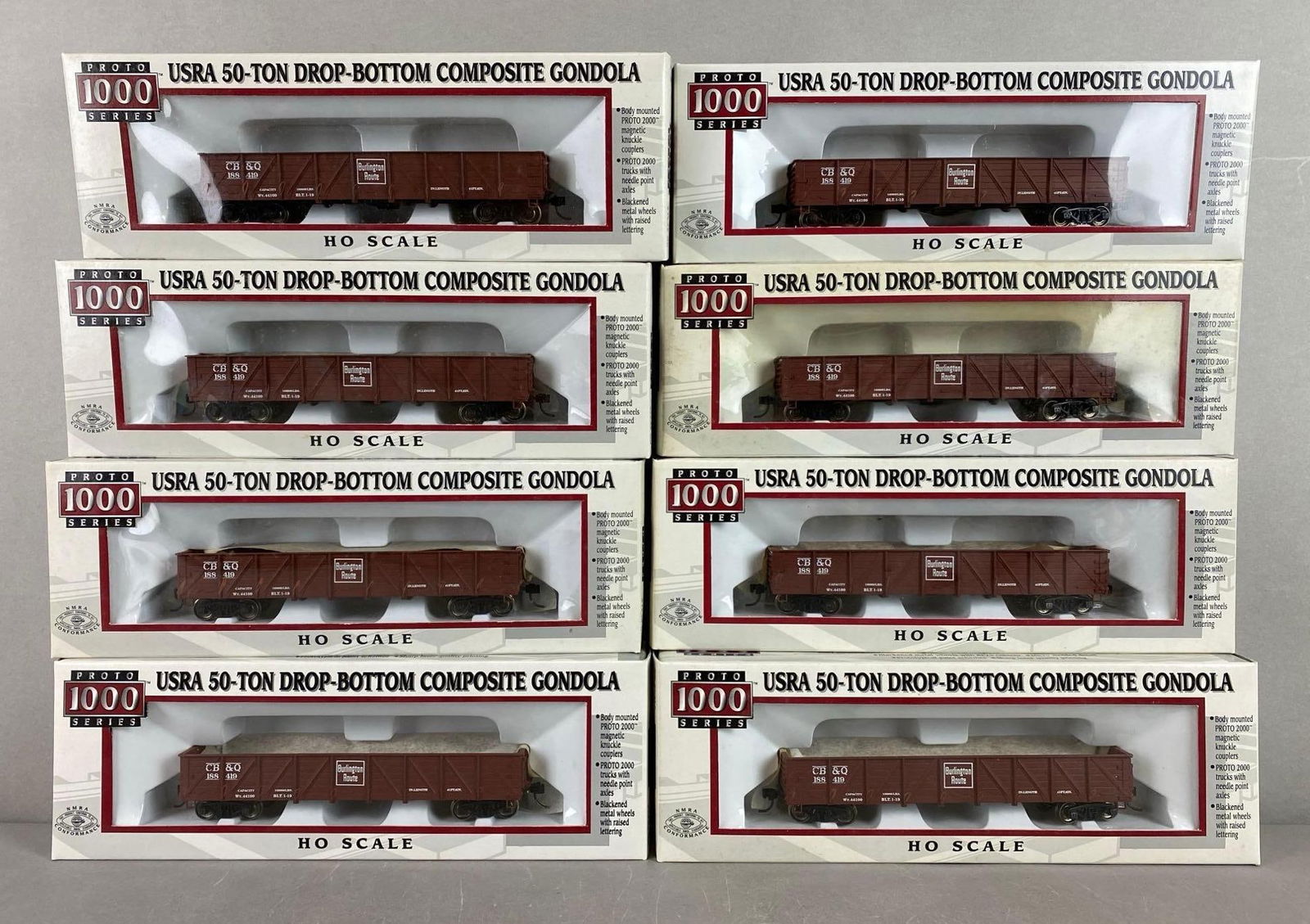 Group of 8 Proto 1000 Series HO Gauge CB and Q USRA Gondolas (1 of 3)