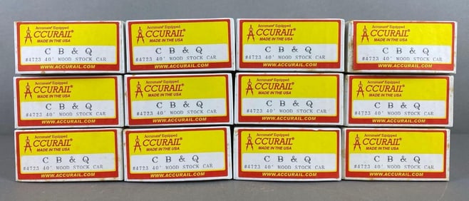 Group of 12 Accurail HO Scale CB and Q Wood Stock Car