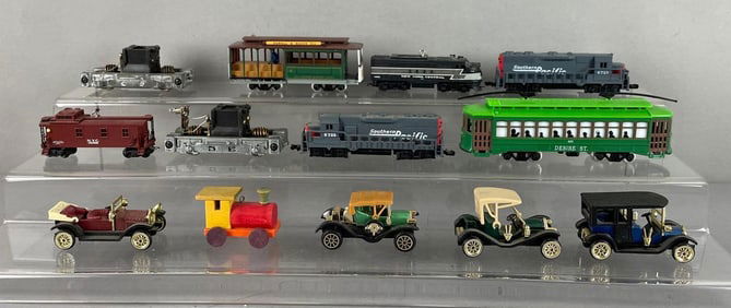 Group of Train Car Ornaments and More