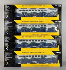 Group of K-Line 1/48 Scale VRE Bombardier Commuter Train Cars