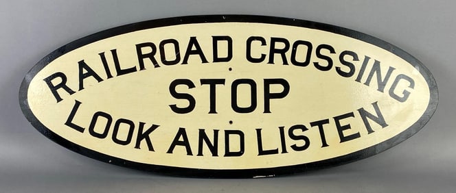 Railroad Crossing Stop Look and Listen Wood Advertising Sign