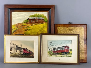 Group of 4 Railroad Themed Art/Ephemera