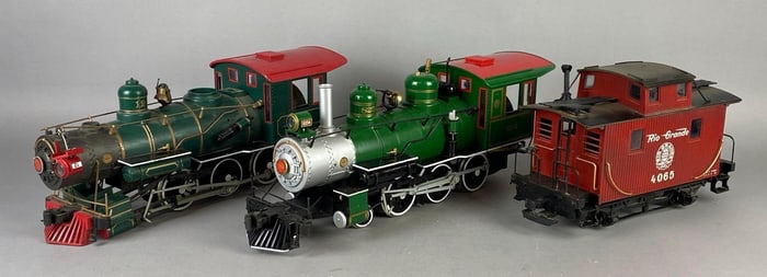 Group of Bachmann and Lehmann G-Scale Railroad Locomotives and Caboose