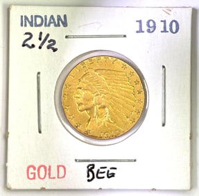 1910 $2.50 Indian Head Gold Coin