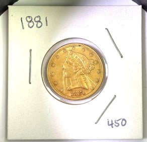 1881 $5 US Liberty Head Gold Coin