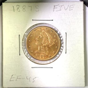 1887 S $5 US Liberty Head Gold Coin