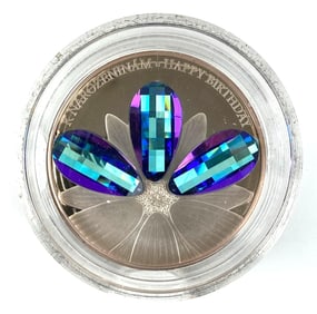 2016 NIEU Island $5 Crystal Flower Happy Birthday 1.60 oz .999 Silver Coin