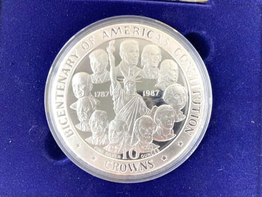 1987 Pobjoy Mint Isle of Man Bicentenary of Americas Constitution Crown 10 oz .999 Fine Silver Coin