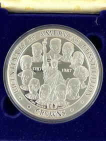 1987 Pobjoy Mint Isle of Man Bicentenary of Americas Constitution Crown 10 oz .999 Fine Silver Coin