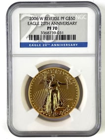 RARE REVERSE PROOF NGC Graded 2006 $50 US 1 oz .9999 Fine American Gold Eagle Coin PF 70