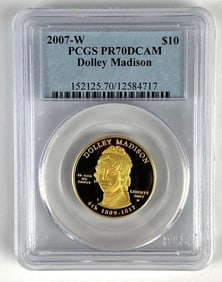 PCGS Graded 2007-W US $10 Dolley Madison 1/2oz Gold Coin PR70DCAM