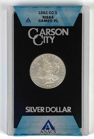 GSA ANACS Graded Uncirculated 1882-CC US $1 Morgan Silver Dollar MS64