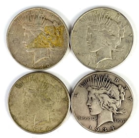 Group of 4 US $1 Peace Silver Dollars