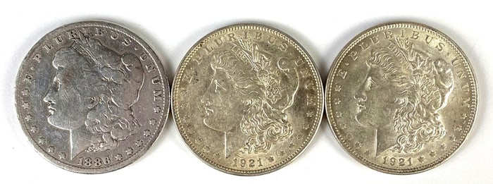 Group of 3 US $1 Morgan Silver Dollars
