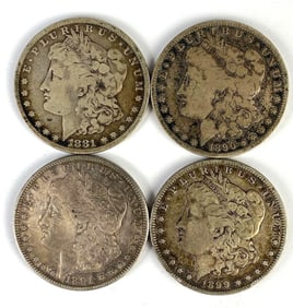 Group of 4 US $1 Morgan Silver Dollars
