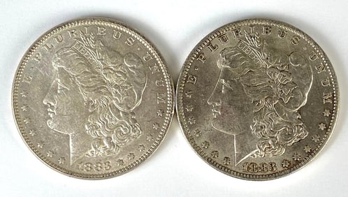 Group of 2 1883 US $1 Morgan Silver Dollars