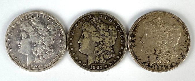 Group of 3 US $1 Morgan Silver Dollars