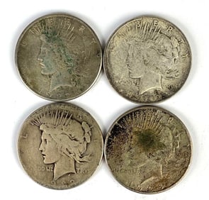 Group of 4 1920s US $1 Peace Silver Dollars