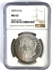 NGC Graded 1879-S US $1 Morgan Silver Dollar MS63